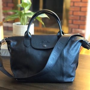 Longchamp Le Pliage Cuir Leather Top Handle Bag